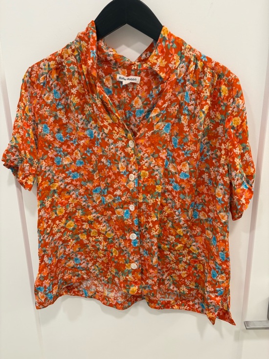 Roller Rabbit Tops - Roller Rabbit Orange Floral Oversized Cropped Button Down Shirt Size Small